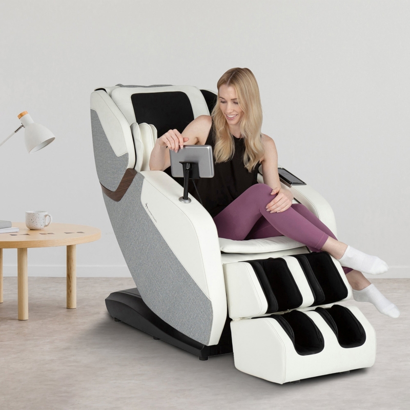 Massage Chair Two-Tone Grey Tablet Mount Open Calf Massager