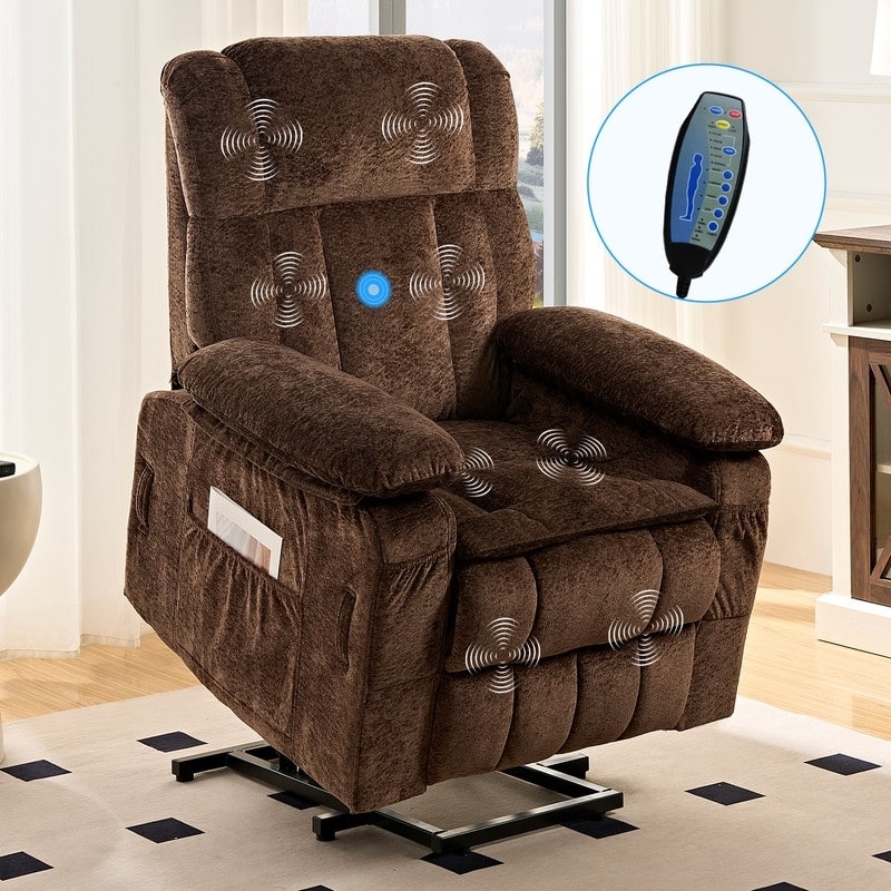 Massage Lift Recliner Chocolate Velvet with Heat Function Remote
