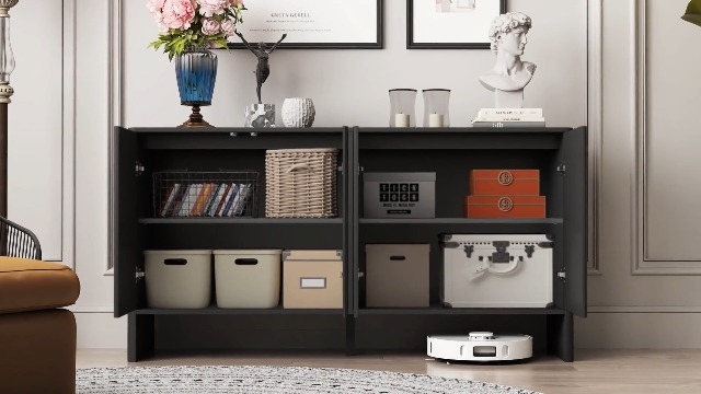 Matte Black Credenza for Organized Interior Storage