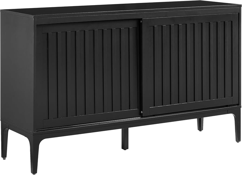 Matte Black Credenza with Ribbed Sliding Doors