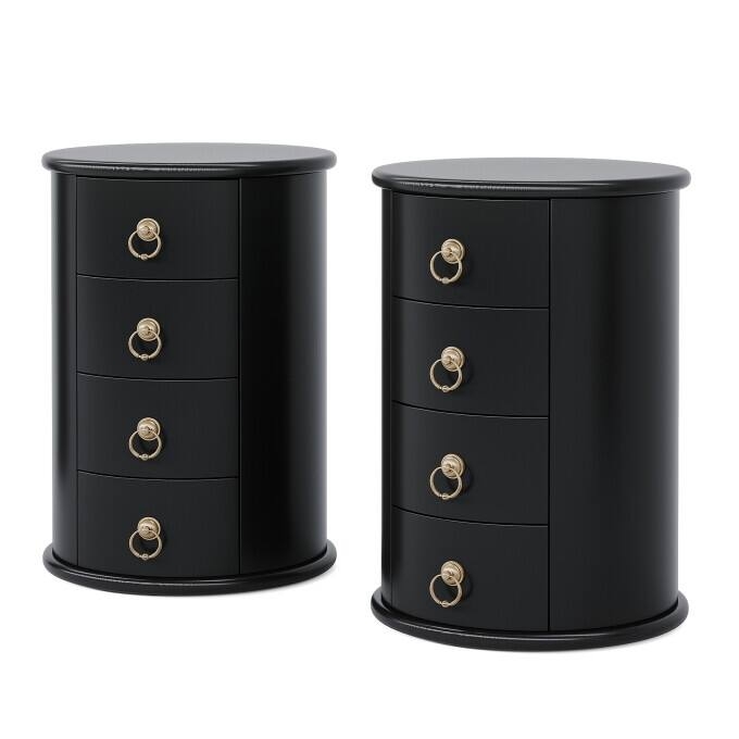 Matte Black End Table Cylindrical Four Drawers Plinth Base