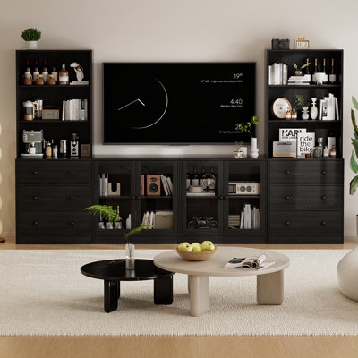 Matte Black Entertainment Center with Media Piers