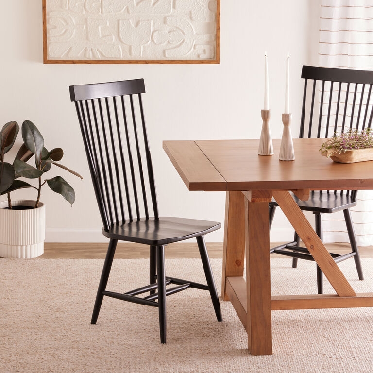 Matte Black High Back Spindle Dining Chair with Cross Stretcher