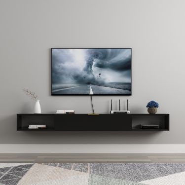 Matte Black Wall Mounted Media Console with Floating Design