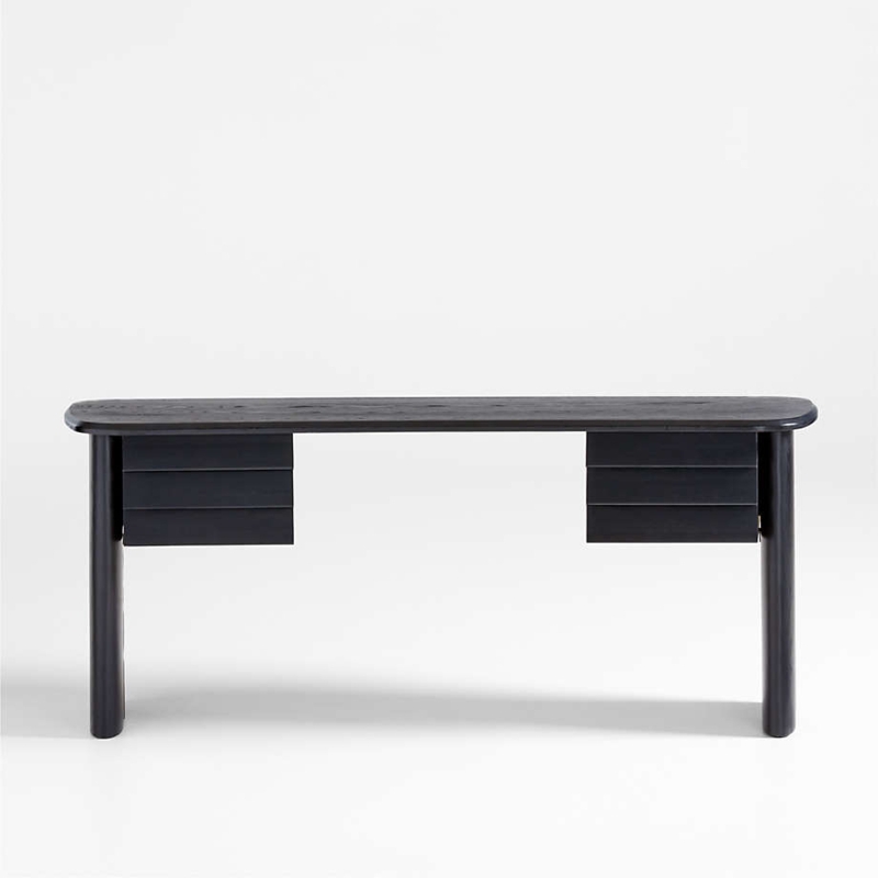 Matte Black Writing Desk with Curved Top and Thick Cylindrical Legs