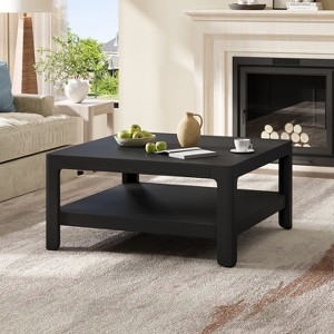 Matte Finish Coffee Table Rounded Profile Square Two-Tier Chunky Legs