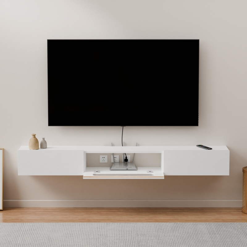Matte Finish Floating TV Stand with Flip-Down Door for Storage
