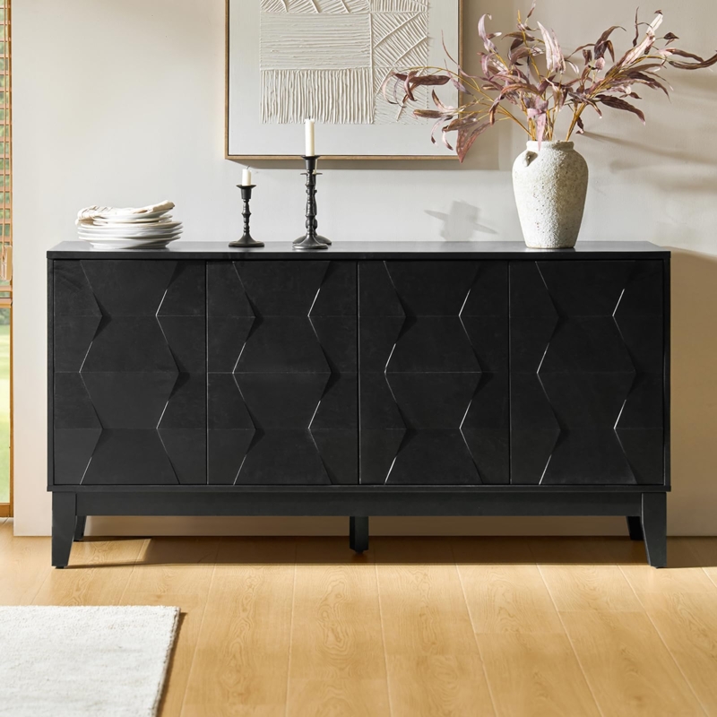 Matte Geometric Buffet with Faceted Door Fronts