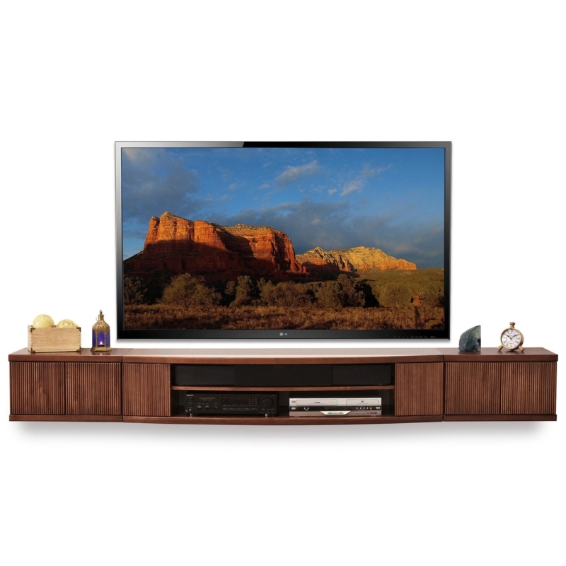 Media Center Floating Curved Front Mocha Finish Contemporary