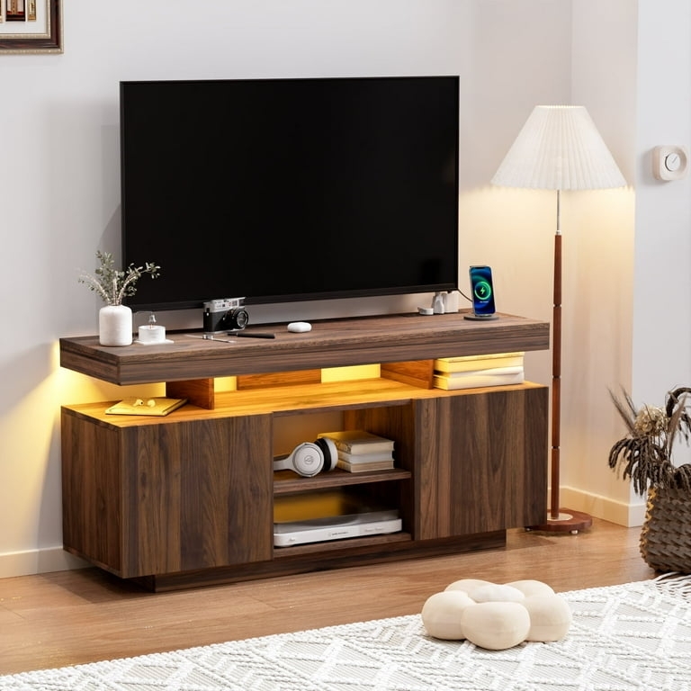 Media Console with Floating Top Shelf Integrated LED Lighting