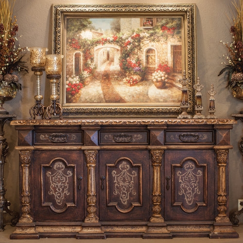 Mediterranean Grand Buffet with Ornate Carved Medallions
