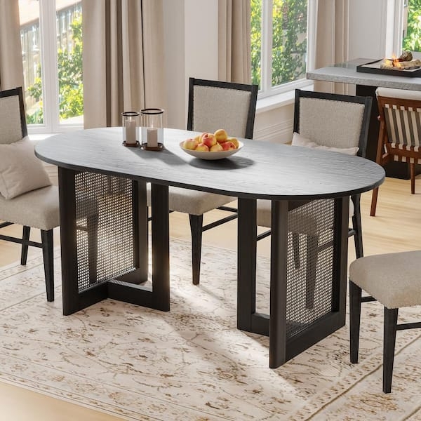 Mesh Panel Oval Dining Table with Pedestals