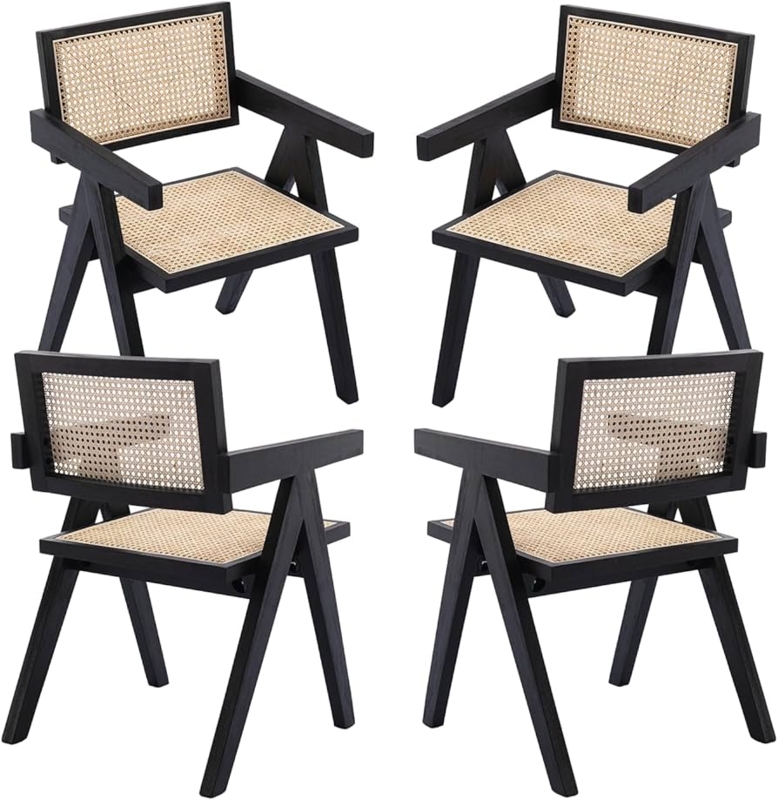 Mid Century Cane Armchairs with V-Leg Silhouette