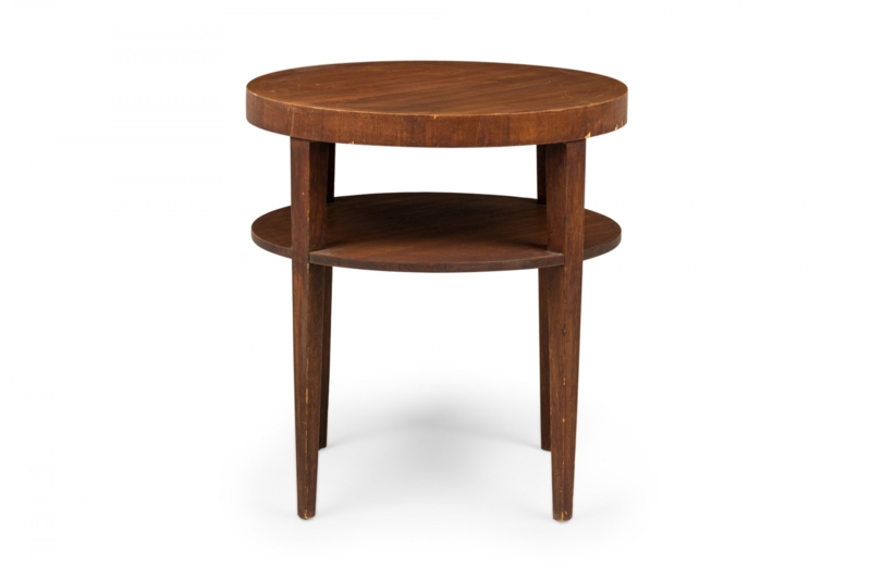 Mid-Century Circular Side Table with Tapered Walnut Legs