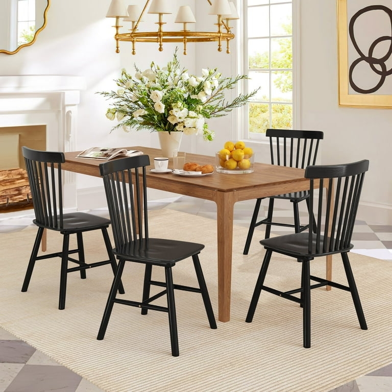Mid Century Dining Chairs Matte Black Spindle Back Tapered Legs