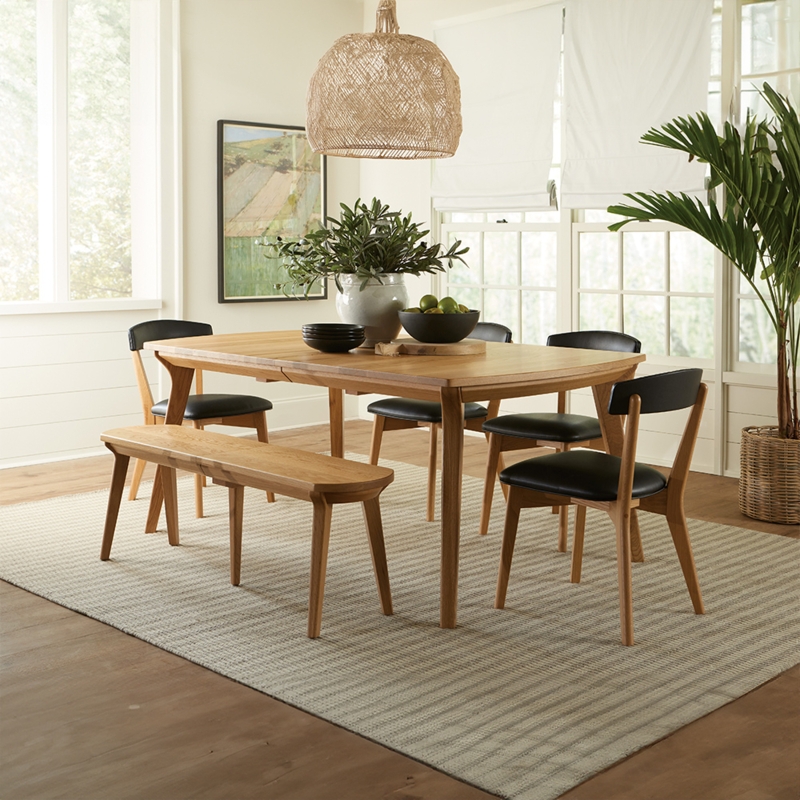 Mid-Century Dining Set with Round Table and Curved Bench