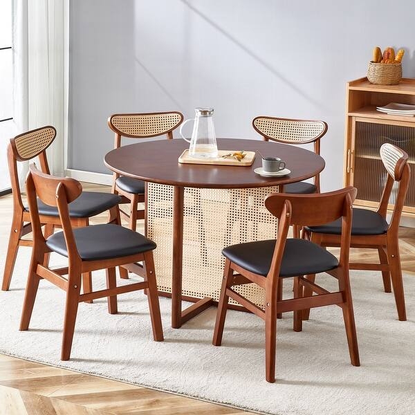 Mid-Century Dining Table Set with Woven Back Dining Chairs