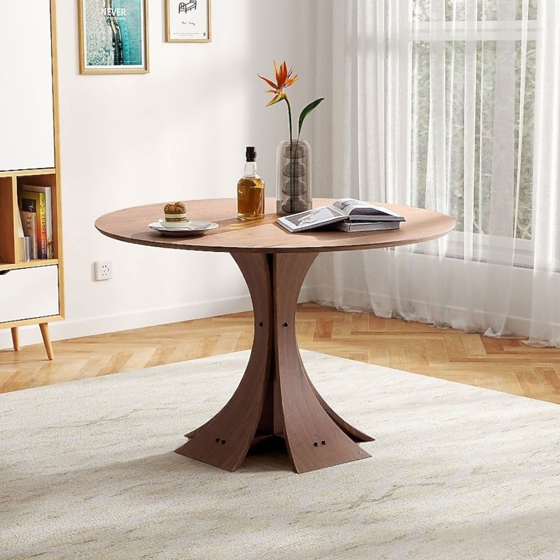 Mid Century Dining Table with Sculptural Curved Panel Base
