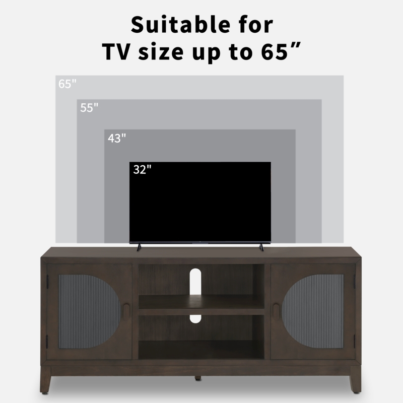 Mid-Century Media Console featuring Semicircular Ribbed Glass Doors