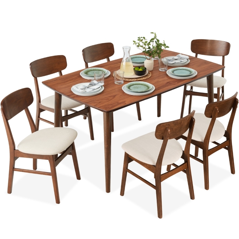 Mid-Century Modern 7-Piece Wood Dining Set with Tapered Legs