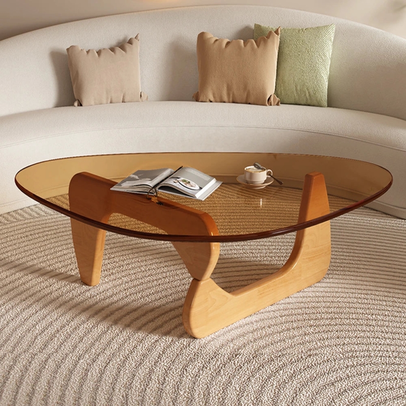 Mid-Century Modern Amber Glass Coffee Table with Interlocking Base