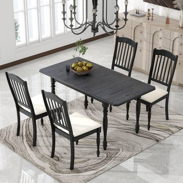 Mid-Century Modern Black Dining Set with Turned Legs