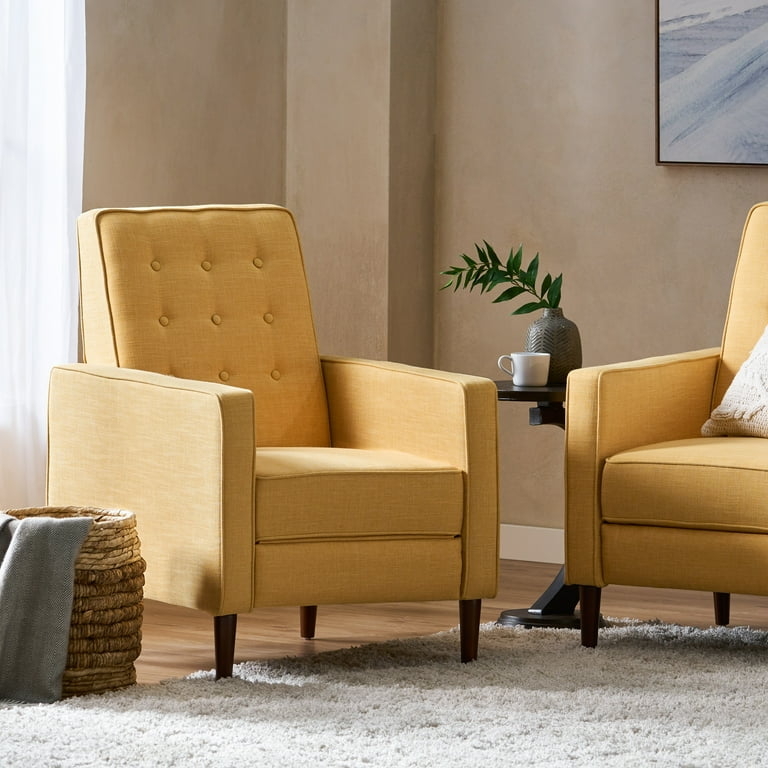 Mid Century Modern Button Tufted Recliner with Tapered Wood Legs
