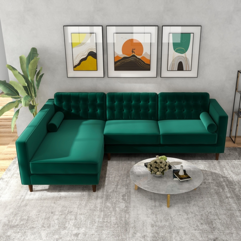 Mid-Century Modern Button Tufted Velvet Sectional Sofa