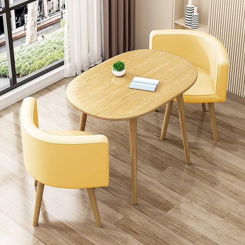 Mid Century Modern Dining Set, Oval Table and Yellow Barrel Chairs