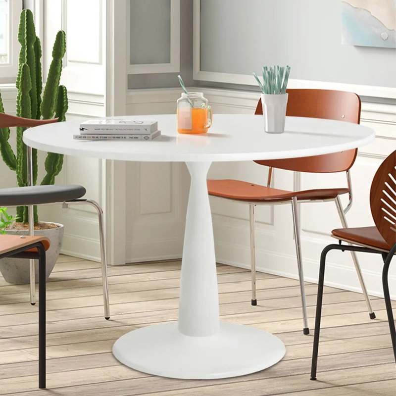 Mid-Century Modern Dining Table White Trumpet Pedestal Base