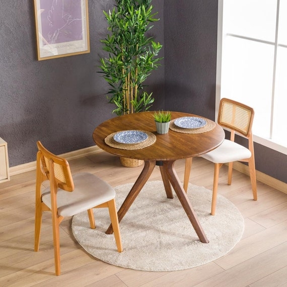 Mid-Century Modern Dining Table with Walnut Tripod Pedestal Base
