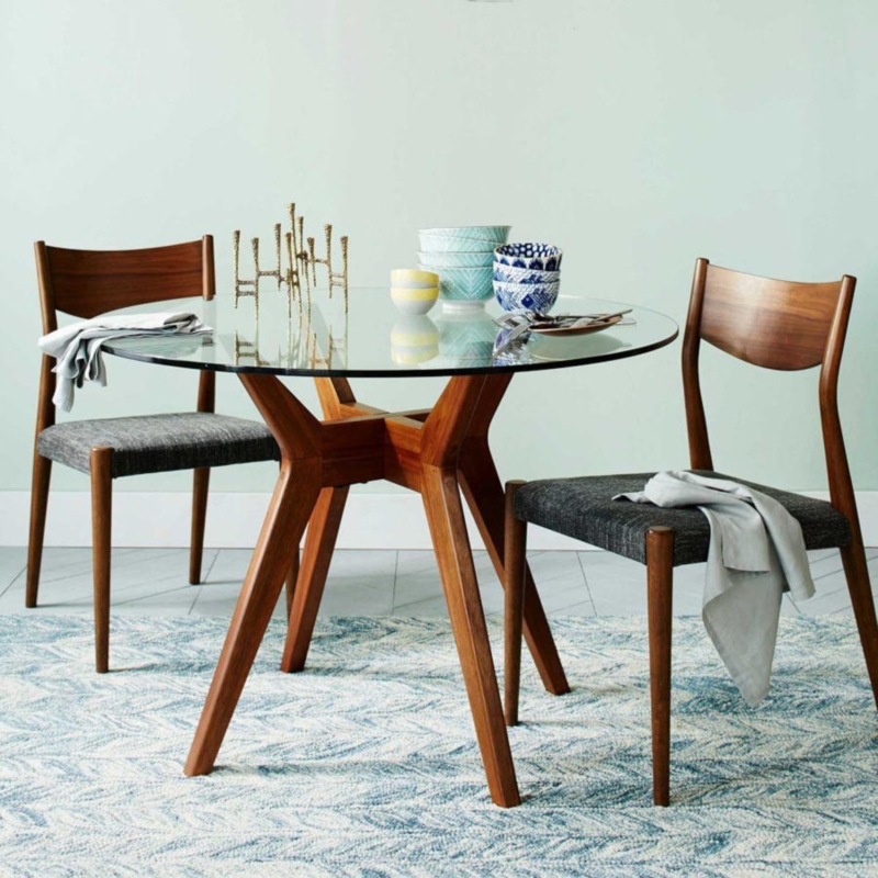 Mid-Century Modern Round Dining Table with Sculptural Wood Base