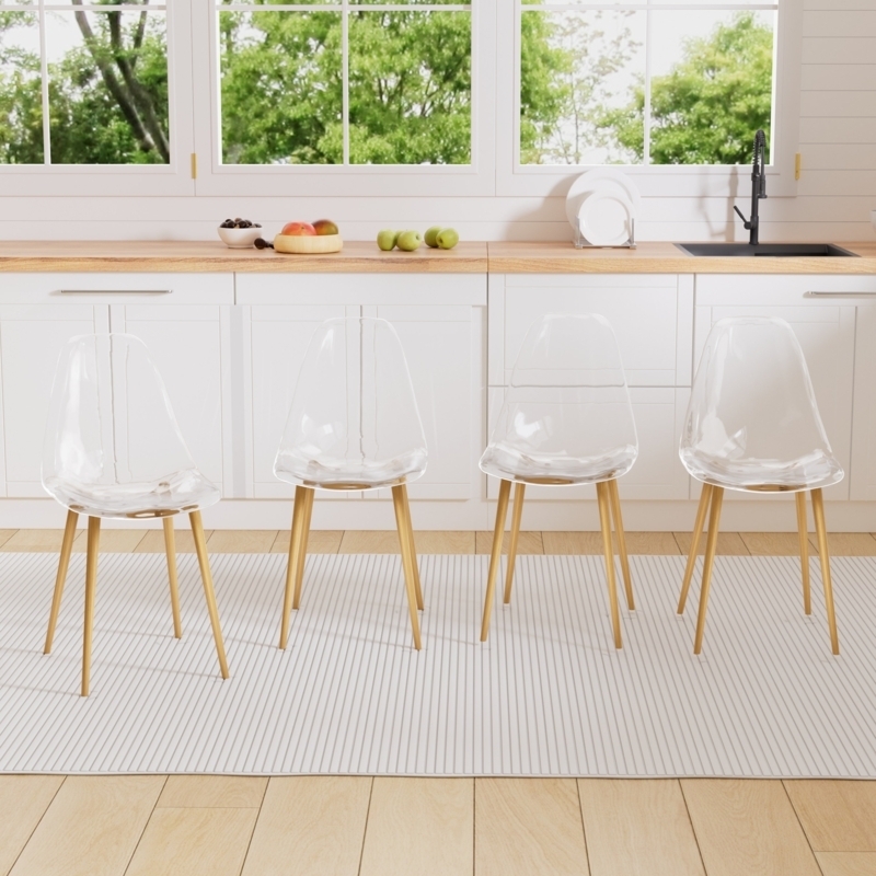 Mid-Century Modern Side Chair with Acrylic Seat and Tapered Wood Legs