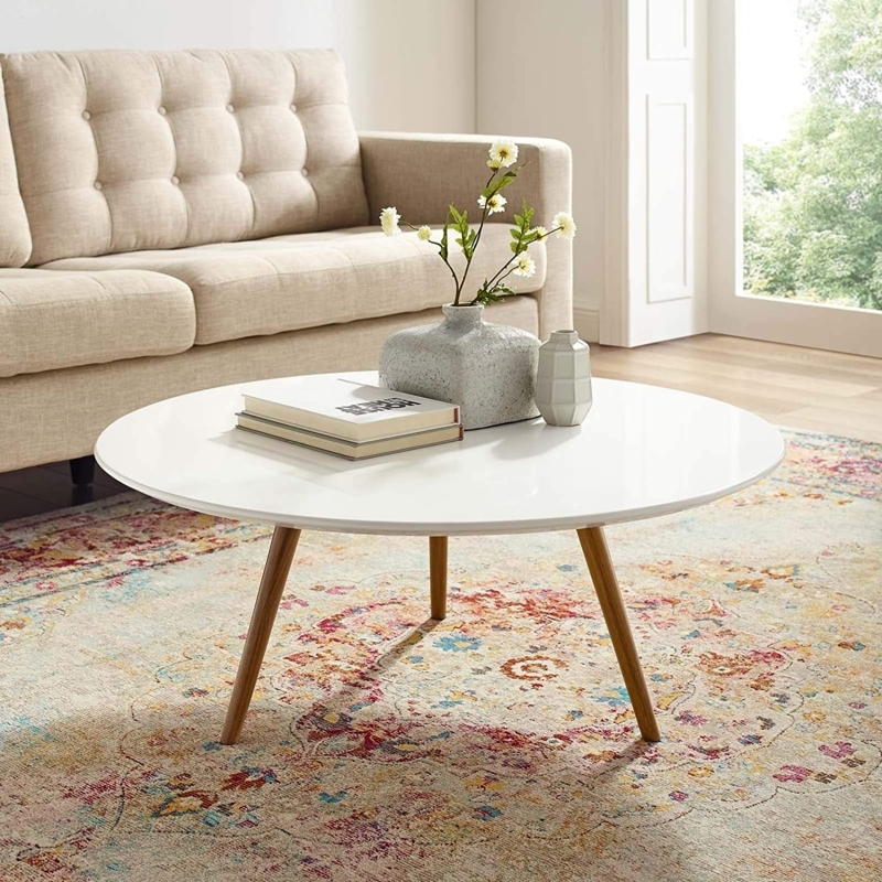 Mid-Century Modern Tripod Coffee Table with Walnut Legs