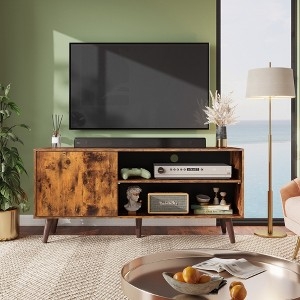 Mid-Century Modern TV Stand Weathered Wood Console with Tapered Legs