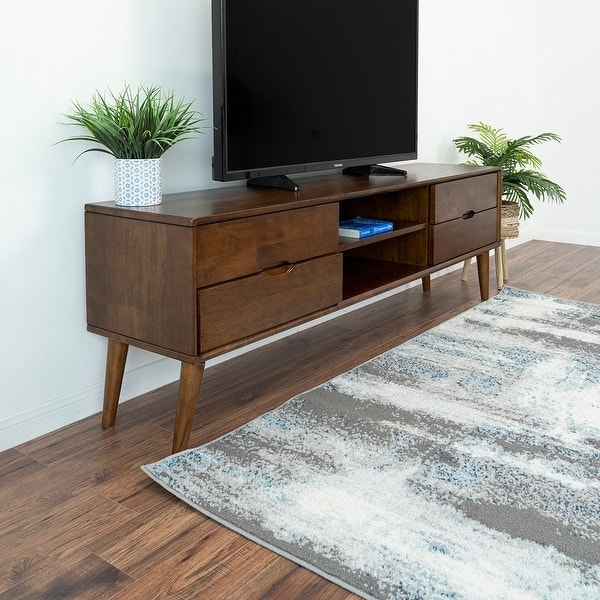 Mid-Century Modern TV Stand with Integrated Drawer Cutouts