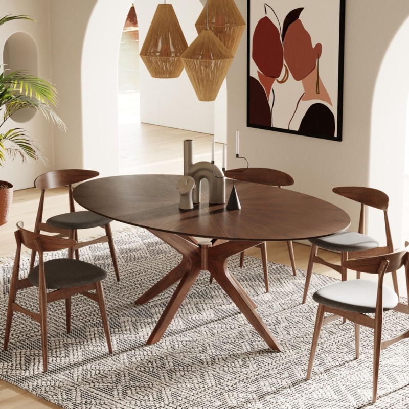 Mid Century Modern Walnut Dining Table with Architectural Splayed Base
