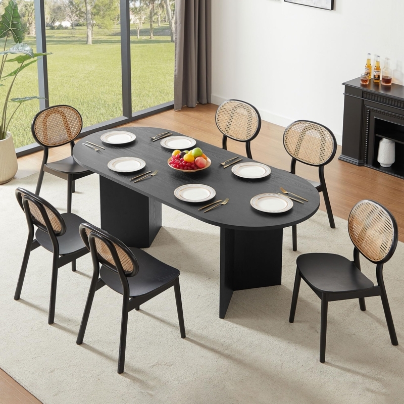 Mid-Century Oval Dining Table with Slab Pedestal Base