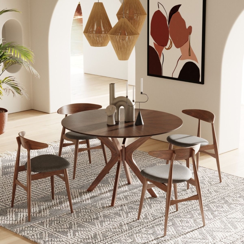 Mid Century Round Dining Table with Sculptural Flared Base