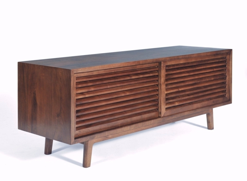 Mid-Century Slatted Media Console with Tapered Legs