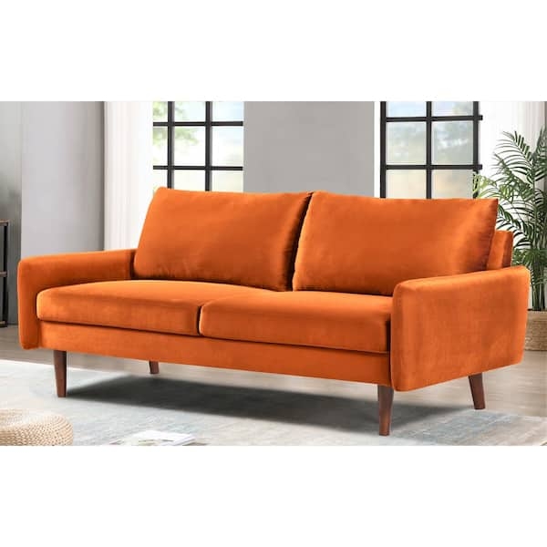 Mid-Century Sofa Burnt Orange Velvet Square Arms Tapered Legs