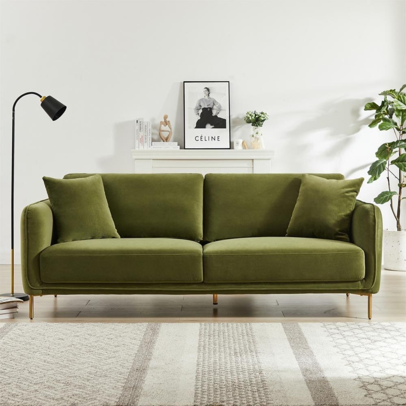 Mid-Century Sofa with Single Bench Cushion and Bolster Pillows