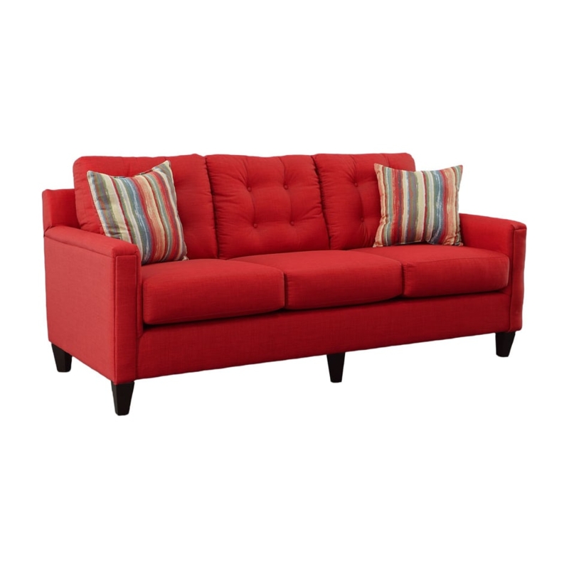 Mid-Century Sofa with Tapered Legs and Striped Pillows