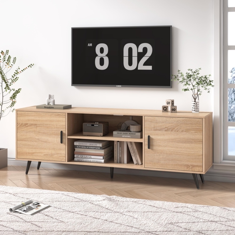 Mid Century TV Stand with Tapered Legs and Mixed Storage