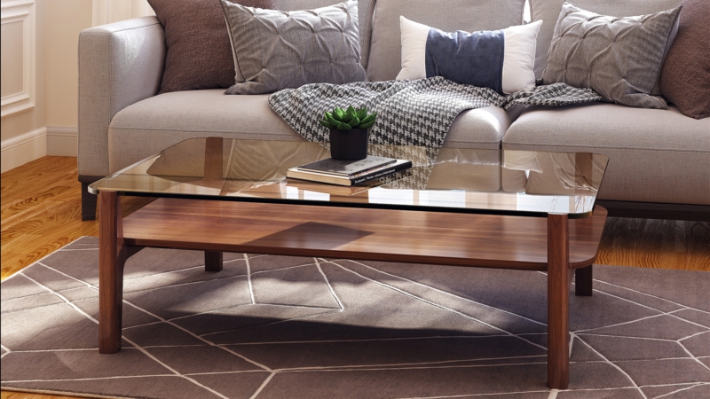 Mid-Century Walnut Coffee Table with Bronze Tinted Glass Top