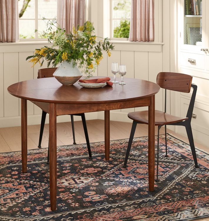 Mid Century Wood Dining Table Round Extendable Tapered Legs