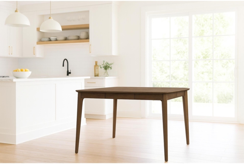 Mid Century Wood Dining Table with Tapered Legs and Butterfly Leaf
