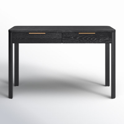 Mid-Century Writing Desk with Rounded Corners and Gold Drawer Pulls