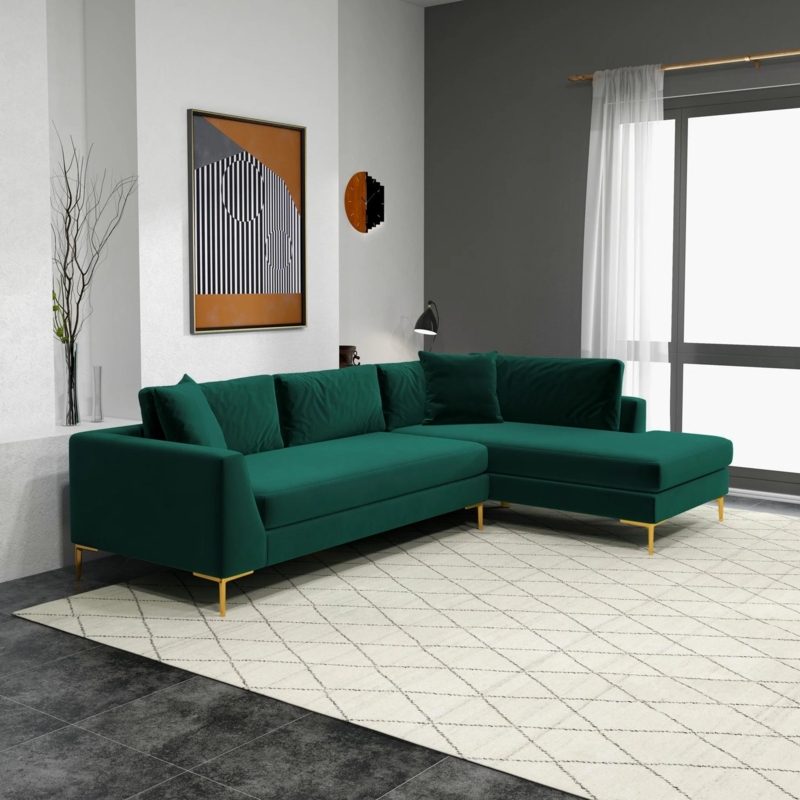 Milo Sectional Sofa - Green Right Chaise | MidinMod