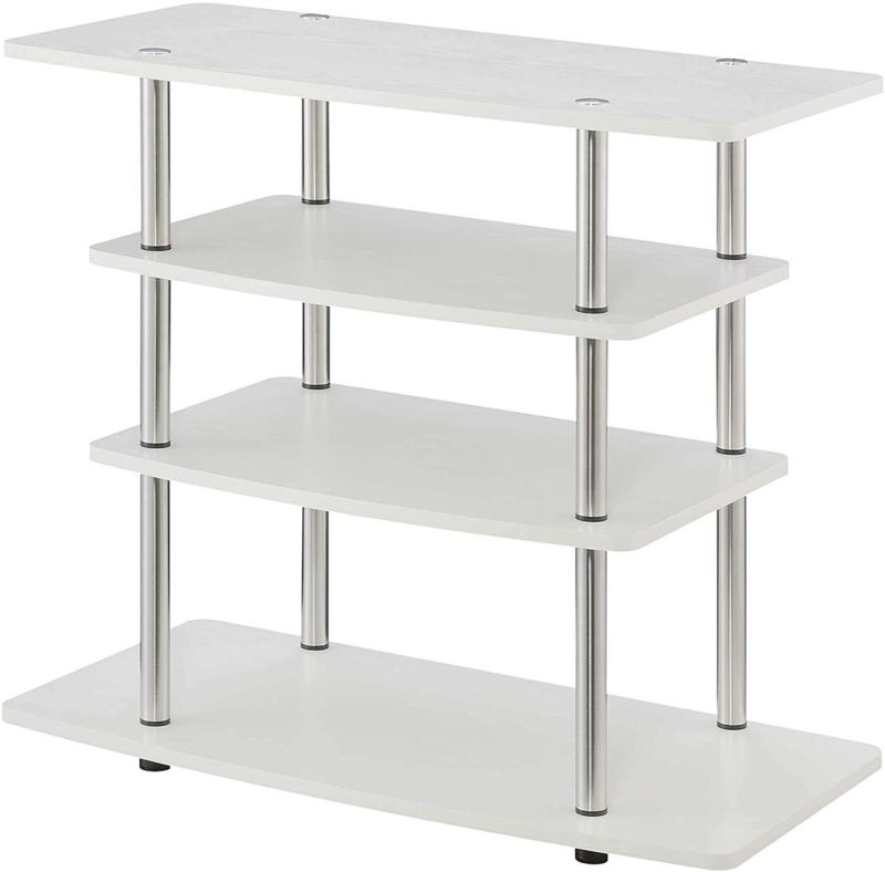 Minimalist 4-Tier TV Stand with Silver Cylindrical Supports